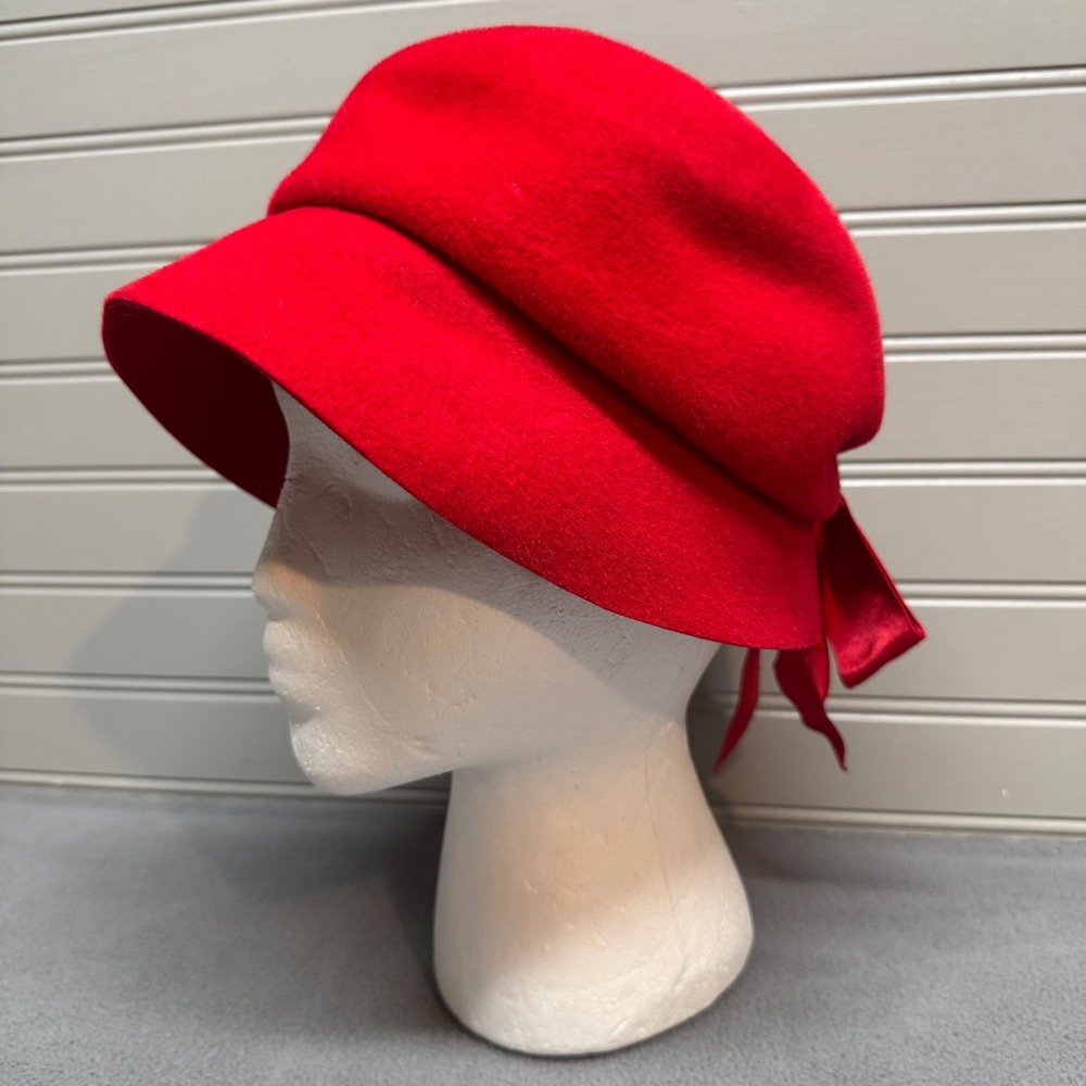 Vintage Mr Rickie Original Cloche Hat Wool Bow Red One Size Retro Classic Unique